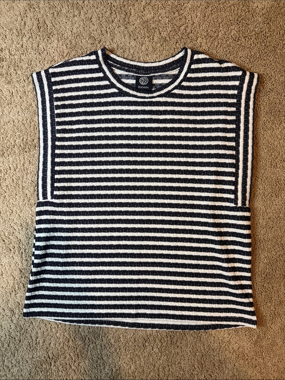Bobeau Striped Knit Sleeveless Top - Black & White